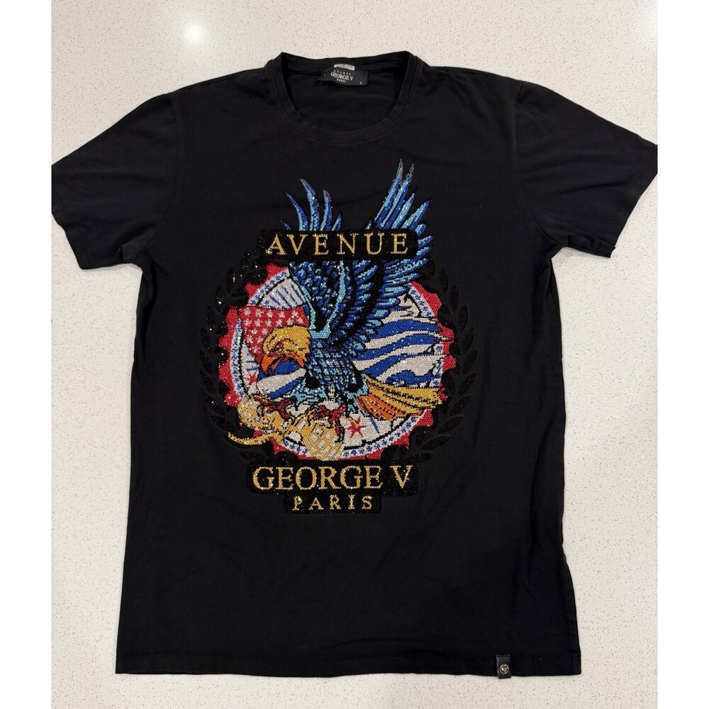 Avenue George V Paris T Shirt Eagle Rhinestone Bedazzled Black Size Large GV2209